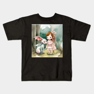 cute girl with baby dragon Kids T-Shirt